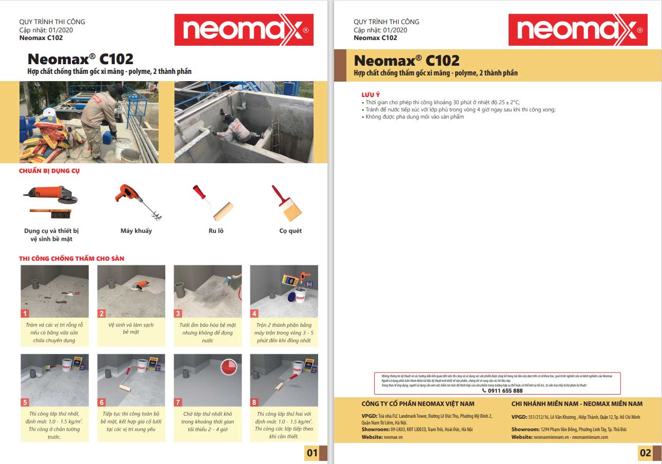 QUY TRÌNH THI CÔNG SẢN PHẨM NEOMAX C102