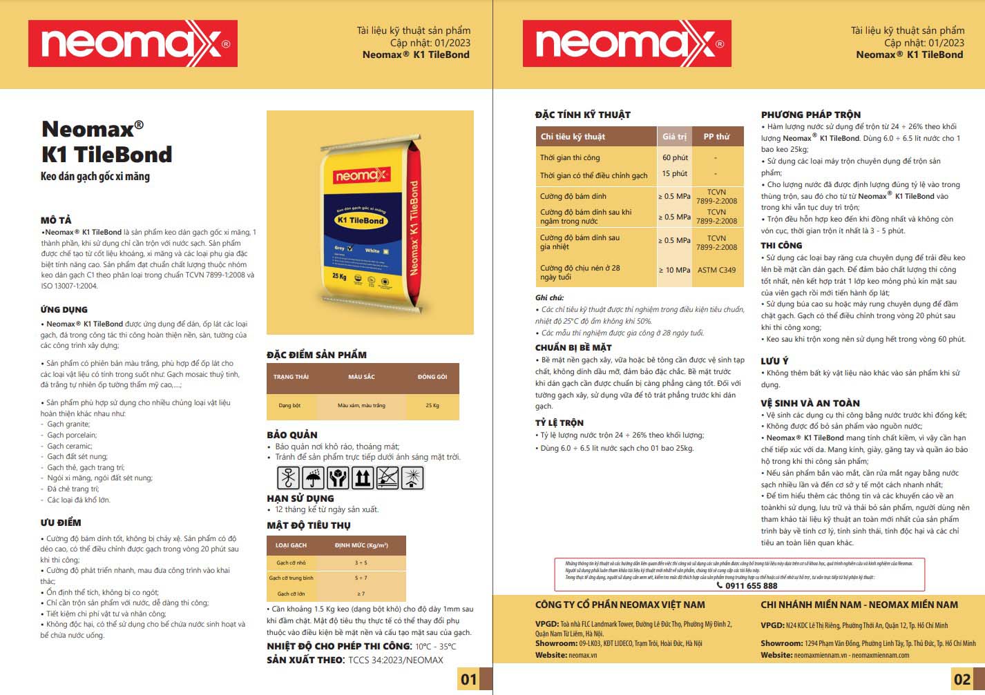 Tài liệu kỹ thuật sản phẩm Neomax K1 TileBond